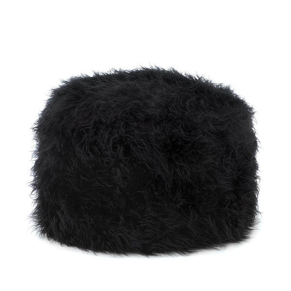 Fuzzy Black Ottoman Pouf