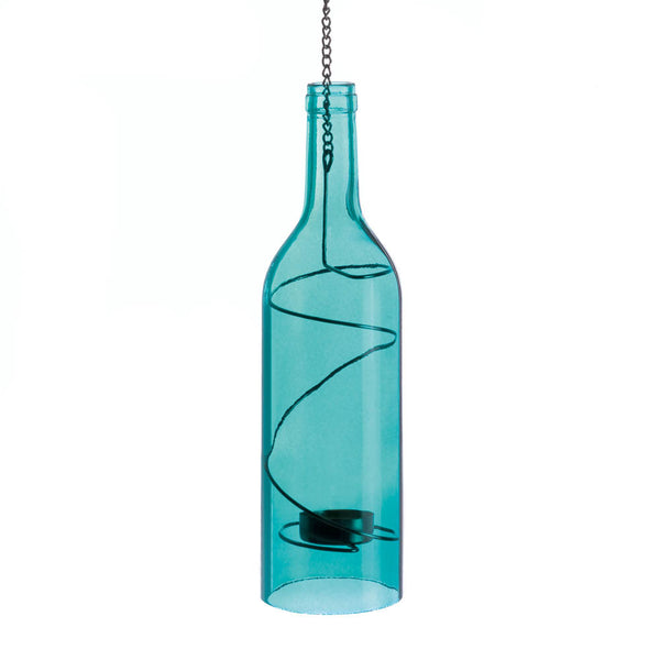 Blue Bottle Hanging Candle Holder