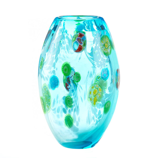 Blue Floral Glass Vase