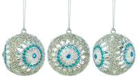 Silver Beaded Ball Ornament Trio